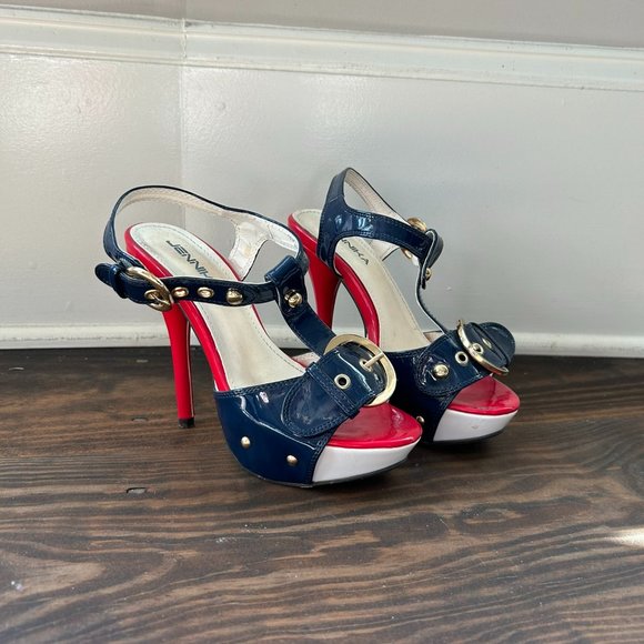 Jennika patent leather red, white, and blue sandals in size 5 - Picture 1 of 4